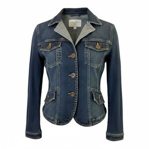 Marc Aurel Blue Denim Jacket Button Front Fitted Stretch Jean Jacket Size 38